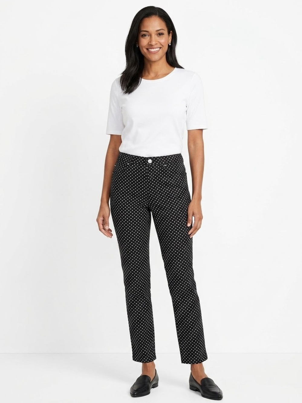 Chaps Black White Polka Dot Pants Women’s Size 4 Cotton Stretch Slim Fit
